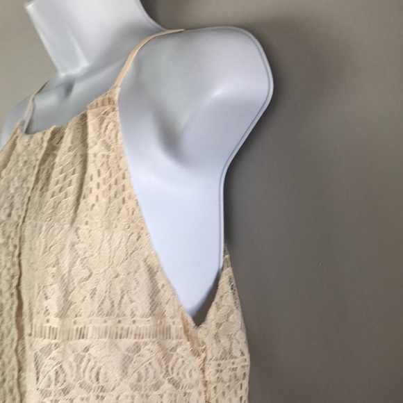 NEW LUSH Halter Lace Overlay Fit & Flare Skater Cream Vanilla Beige Mini L Dress - Picture 5 of 12